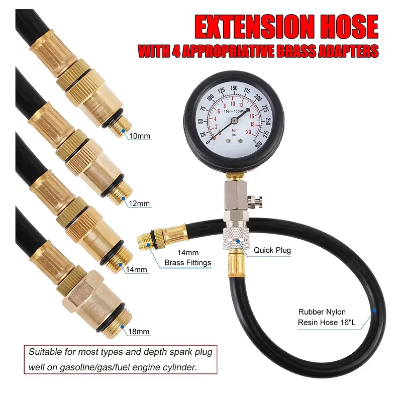 G7-3 Simple Cylinder Pressure Gauge Engine Compression Ttest Set 0-300psi/0-20 bar