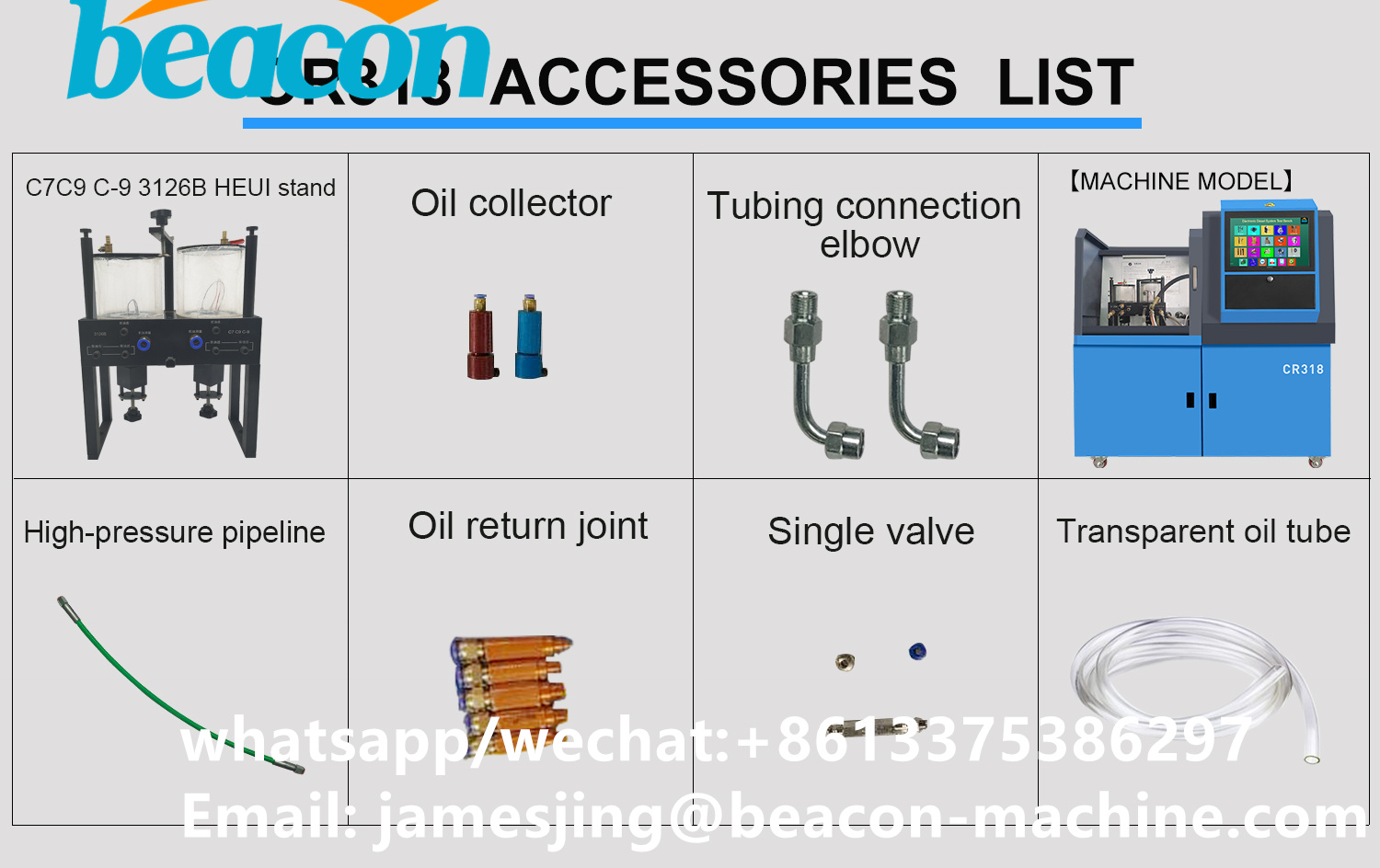 Applicable for HEUI injector, All CR injectors ,Piezo injector ,All HEUI injector --BOSCH CP3.3 common rail pump --BOSCH original common rail +DRV --Common rail system motor Power 5.5KW --HEUI drive power:3KW --Oil system pressure automatic adjustment system --Diesel tank (heating, cooling, liquid level, temperature sensor, temperature security) --Oil tank (heating, cooling, liquid level, temperature sensor) --Industrial PC (with touch screen, built-in WIFI remote training, service, upgrade) --Flow meter (German ZDM) injector flow sensor --Flow meter (German KRACHT) oil flow sensor --Drive circuit board(solenoid valve electric parameters: to enhance the voltage, current, time, pull in voltage, current, time, keep voltage, current, time, according to the setting of the parameters of production factory